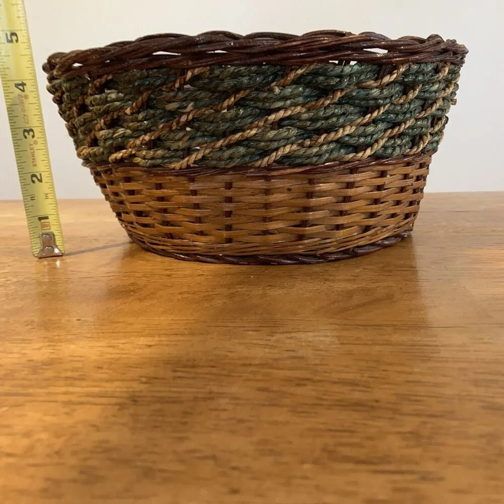 Unbranded Brown Wicker‎ Basket With Sage Colored Rope Like Detail